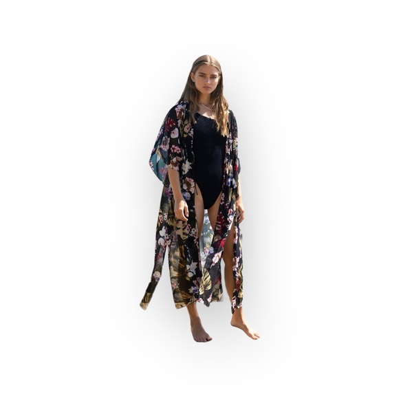 new Walter Baker ✈︎ Tulum Sheer Tropical Print Kimono Longline Duster Jacket ✈︎ - Picture 15 of 16